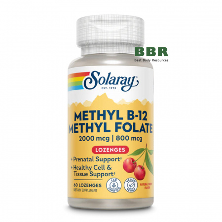 Methyl B-12 Methyl Folate 2000mcg 60 Lozenges, Solaray
