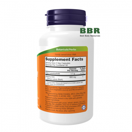 Slippery Elm 400mg 100 Veg Caps, NOW Foods