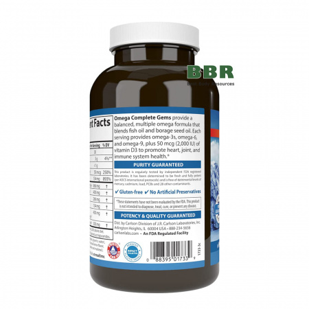 Omega 3 6 9 Complete Gems 180 Softgels, Carlson