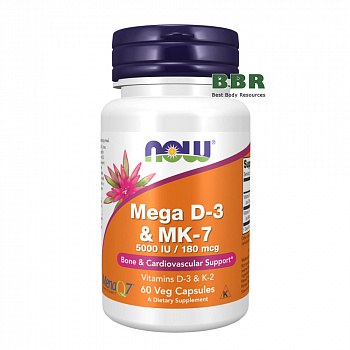 Mega D-3 & MK-7 5000iu / 180mcg 60 Veg Caps, NOW Foods