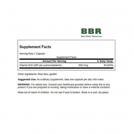 Vitamin B12 500mcg 30 Caps, Swanson