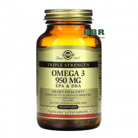 Omega 3 950mg EPA & DHA Triple Strength 50 Softgels, Solgar