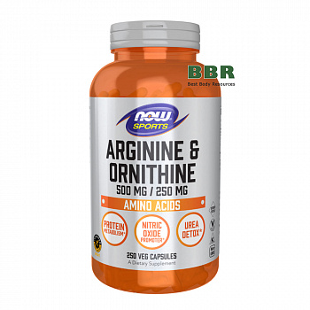 Arginine & Ornithine 500mg 250mg 250 Veg Caps, NOW Foods