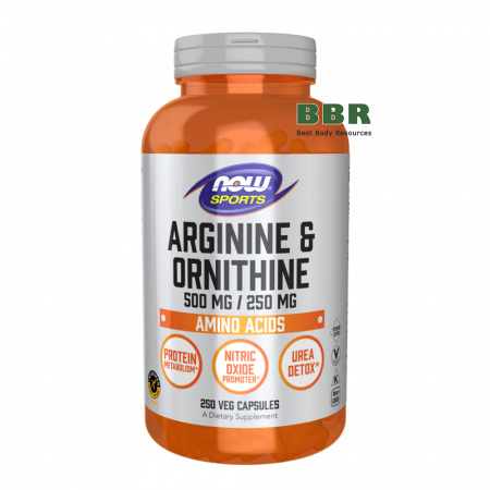 Arginine & Ornithine 500mg 250mg 250 Veg Caps, NOW Foods