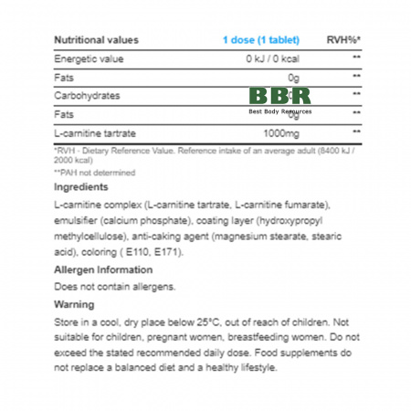 L-Carnitine 1000 60 Tabs, BioTechUSA L-Carnitine 1000 60 Tabs, BioTechUSA