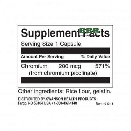 Chromium Picolinate 200mcg 100 Caps, Swanson