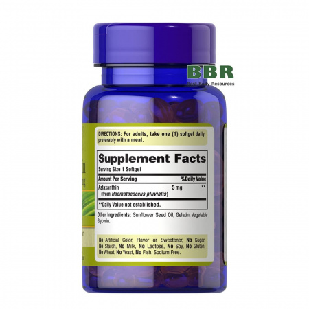 Natural Astaxanthin 5mg 30 Softgels, Puritans Pride