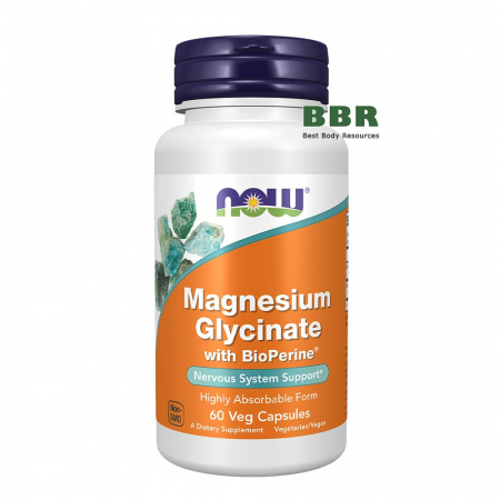 Magnesium Glycinate with BioPerine 200mg 60 Veg Caps, NOW Foods