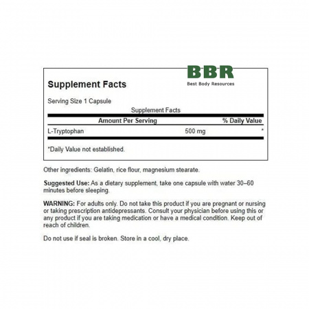 L-Tryptophan 500mg 60 Caps, Swanson L-Tryptophan 500mg 60 Caps, Swanson