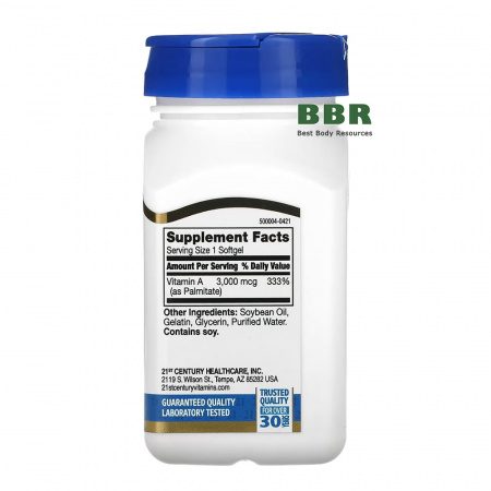 Vitamin A 3000mcg 10000iu 110 Softgels, 21st Century