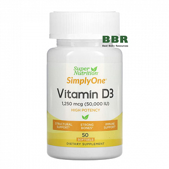 Vitamin D-3 50000 50 Softgels, Super Nutrition