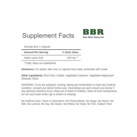 Alpha Lipoic Acid 200mg 100 Caps, Puritans Pride