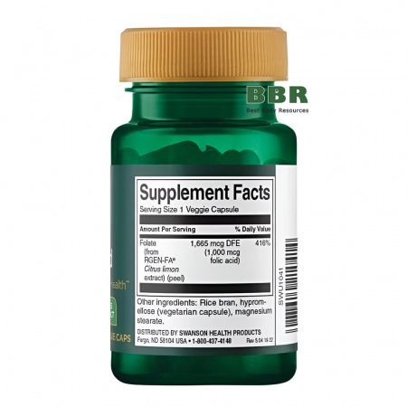 Real Food Folic Acid 1000mcg 100 Veg Caps, Swanson