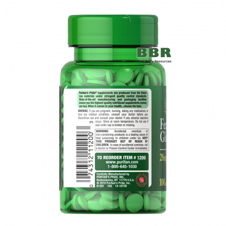 Ferrous Gluconate 28mg Iron 100 Tabs, Puritans Pride