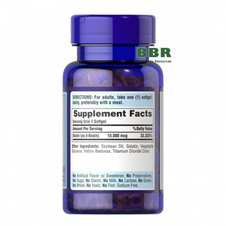 Biotin 10000mcg 30 Softgels, Puritan`s Pride