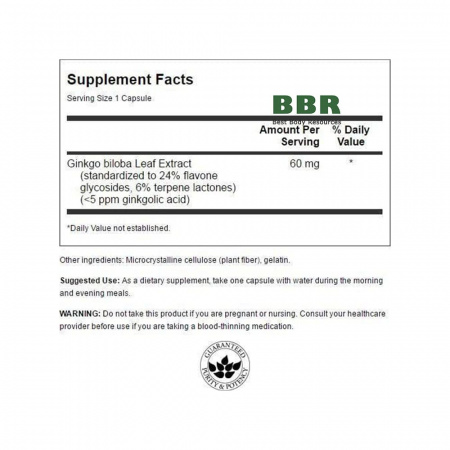 Ginkgo Biloba Extract 60mg 30 Caps, Swanson
