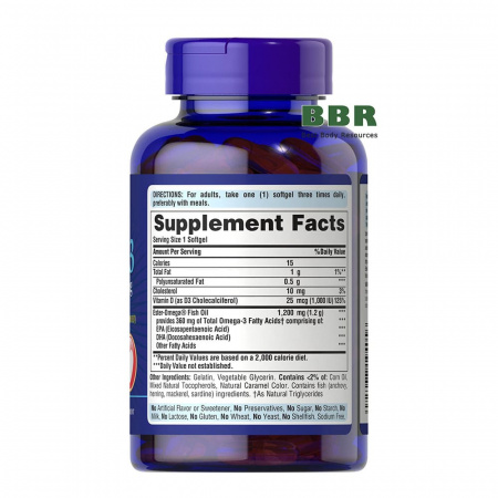 Omega 3 Fish Oil 1200mg plus Vitamin D3 90 Softgels, Puritans Pride