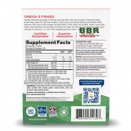 Omega 3 300mg 36 Fishies, Nordic Naturals