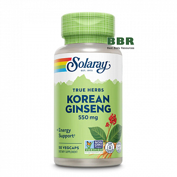 True Herbs Korean Ginseng 550mg 50 Veg Caps, Solaray