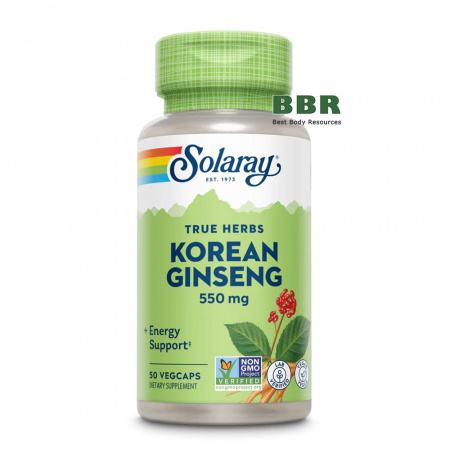 True Herbs Korean Ginseng 550mg 50 Veg Caps, Solaray