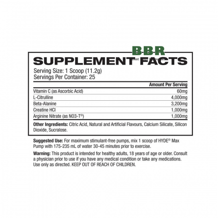 Hyde Max Pump Pre Workout 25 Servings, Pro Supps