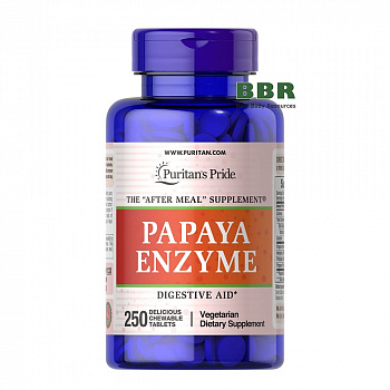 Papaya Enzyme 250 Chewable Tabs, Puritans Pride