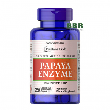 Papaya Enzyme 250 Chewable Tabs, Puritans Pride