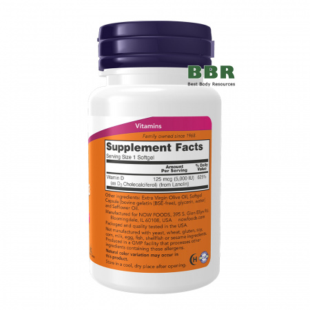 Vitamin D-3 5000iu 30 Softgels, NOW Foods