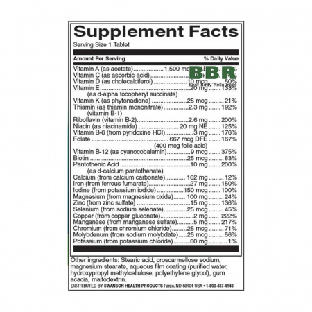 Multi with Iron Century Formula 130 Tabs, Swanson