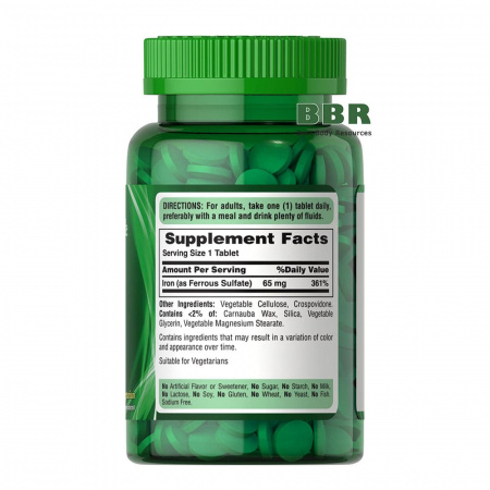 Iron 65mg (Ferrous Sulfate 325mg) 100 Tabs, Puritans Pride