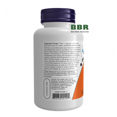 Taurine 500mg 100 Veg Caps, NOW Foods