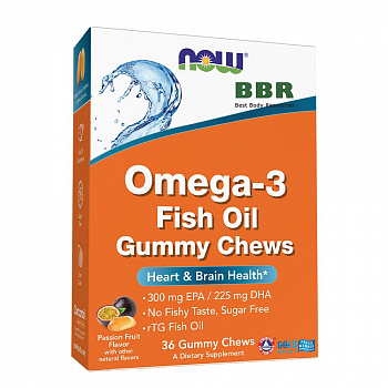 Omega-3 Fish Oil 525mg EPA DHA 36 Gummy Chews, NOW Foods