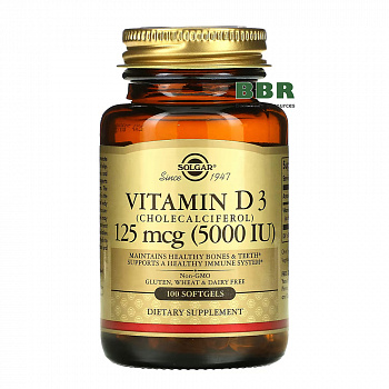 Vitamin D-3 (Cholecalciferol) 5000iu 100 Softgels, Solgar
