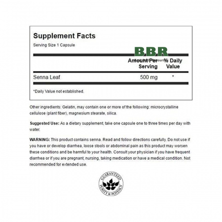 Senna Leaf 500mg 100 Caps, Swanson