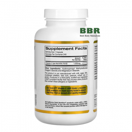 Gold Vitamin C 1000mg 240 Veg Caps, California GOLD Nutrition