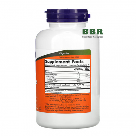 Psyllium Husk 700mg 180 Veg Caps, NOW Foods