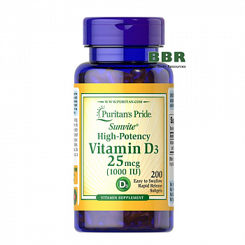 Vitamin D3 1000iu 200 Softgels, Puritans Pride