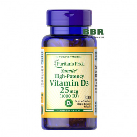 Vitamin D3 1000iu 200 Softgels, Puritans Pride