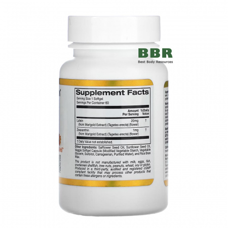 Lutein 20mg 60 Caps, California GOLD Nutrition