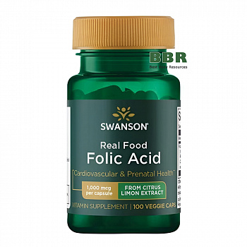 Real Food Folic Acid 1000mcg 100 Veg Caps, Swanson