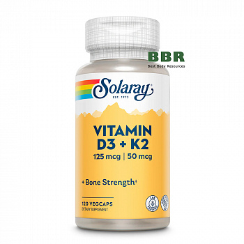 Vitamin D3 plus K2 120 Veg Caps, Solaray