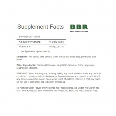 Vitamin B-6 50mg 100 Tabs, Puritans Pride