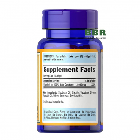 Beta-Carotene 10000iu 100 Softgels, Puritans Pride