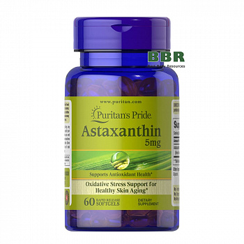 Natural Astaxanthin 5mg 60 Softgels, Puritans Pride