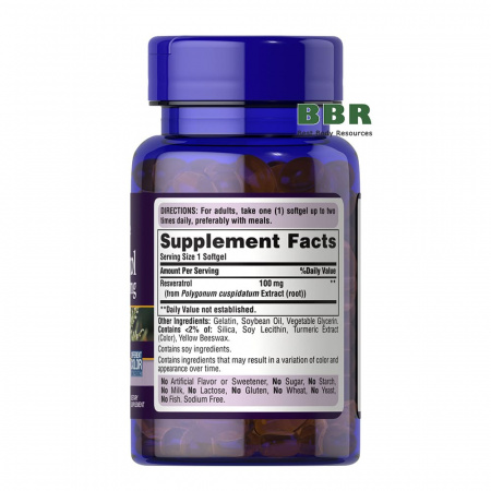 Resveratrol 100mg 60 Softgels, Puritans Pride