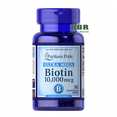 Biotin 10000mcg 50 Softgels, Puritan`s Pride