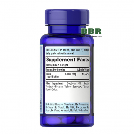 Biotin 5000mcg 60 Softgels, Puritan`s Pride