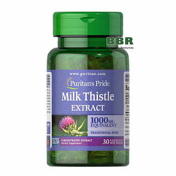Milk Thistle Extract 1000mg Equivalent 30 Softgels, Puritans Pride