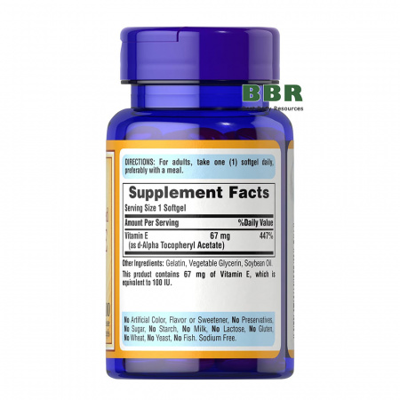 Vitamin E-67mg 100iu 100 Softgels, Puritans Pride
