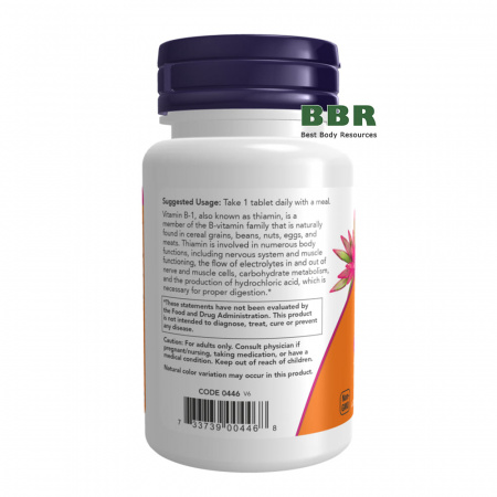 Vitamin B-1 100mg 100 Tabs, NOW Foods